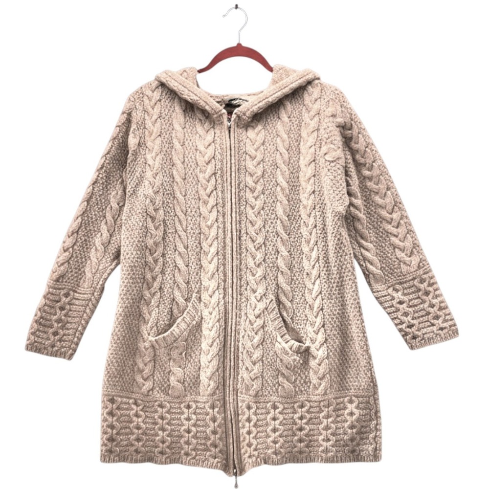 Vintage Aran Crafts Merino Cardigan‎ Cream Large